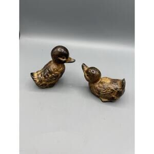 Antique Primitive Pottery Duck Figurines Pair One Damaged Rustic Folk Art